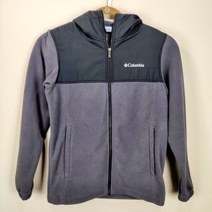 Columbia Gray Black Fleece Full Zip Hooded Jacket